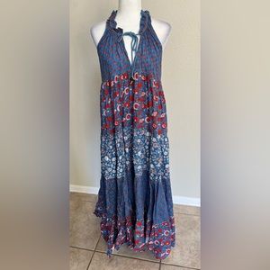 Ro's Garden Provence blue and red Sofia maxi dress sz Small
